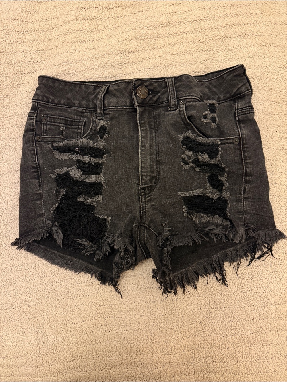 American Eagle Outfitters Black Denim Hi-Rise Shorties #655
